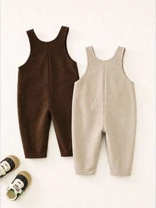 SHEIN Baby Boy Decorative Woven Label Suspender Jumpsuit, Versatile & Comfortable Pcs - Multicolor - View 3