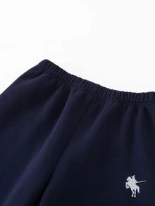 SHEIN 3件組青少年女孩時尚休閒運動套裝，抓絨，秋季穿搭，酒紅色連帽長袖拉鍊短版上衣搭配同款寬鬆休閒長褲 - 藏蓝色 - 查看 3