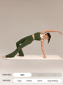 GLOWMODE 35" FeatherFit™ Go Groove Ultra Long Flare Leggings Low Impact Yoga Pilates Studio Daily Casual Wear Spring Summer - Army Green - View 5