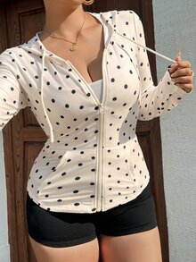 Dazy Plus Fashionable Large Polka Dot Fitted Sexy Hot Girl Hooded Sweatshirt, Spring/Autumn New Style - Apricot - View 1