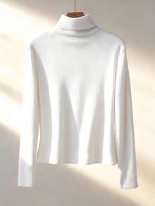 EMERY ROSE New Thickened Multi-Function High Neck Long Sleeve Plus Size Women's T-Shirt, Winter Style, Plus Size T-Shirt Fall - White - View 2