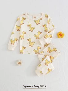 Cozy Pixies 可愛舒適卡通印花修身嬰幼兒睡衣套裝居家服 - 彩色 - 查看 3