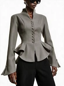 LYSMO 時尚優雅淺灰色女款西裝外套 - 淺灰紫 - 查看 9