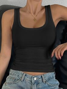 DAZY Women's Solid Color Square Neck Fitted Casual Versatile Tank Top - White - View 5
