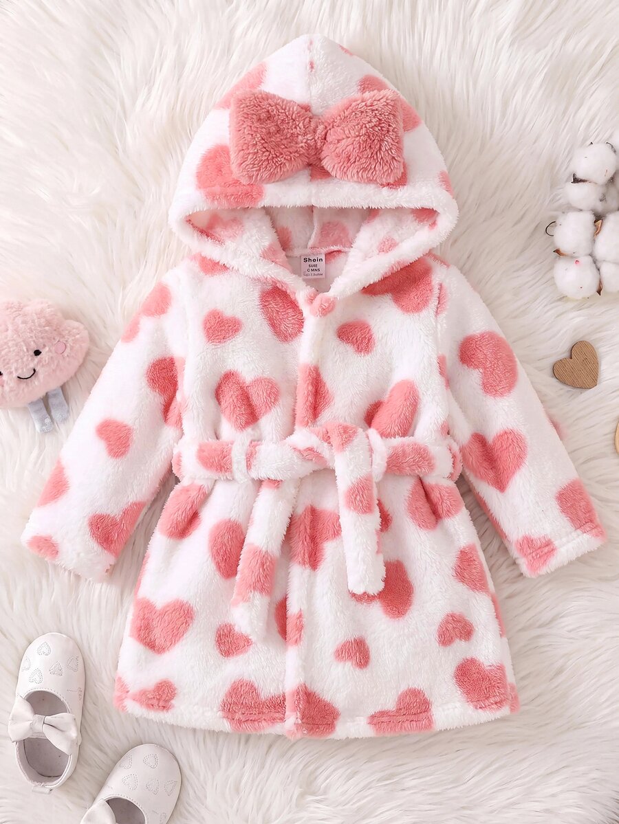 SHEIN 女嬰心形毛絨居家服 - 粉色 - 查看 1