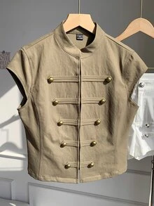 Comfortcana Plus Size Women's Vintage Preppy Casual Napoleon Jacket - Fresh Green - View 5
