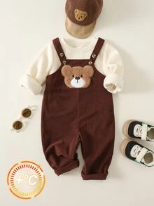SHEIN 男嬰熊刺繡吊帶褲 + 秋季運動衫 2件套 - 彩色 - 查看 7