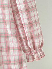 SHEIN 1pc Girls' Korean Sweet Princess Style Pink Plaid Ruffle Loose Comfortable Long Sleeve Dress Nightgown, Spring/Autumn - Pink - View 4
