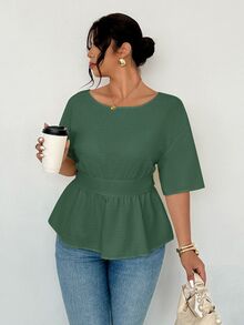 Firerie Plus Size Women Solid Color Backless Casual Versatile Daily Wear Shirt - Green - View 5