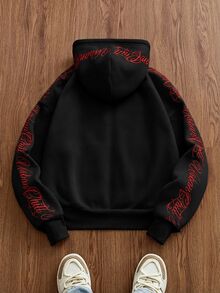 EASEVO Men's Plus Size Letter Embroidered Hoodie Halloween Winter Party Autumn - Black - View 2