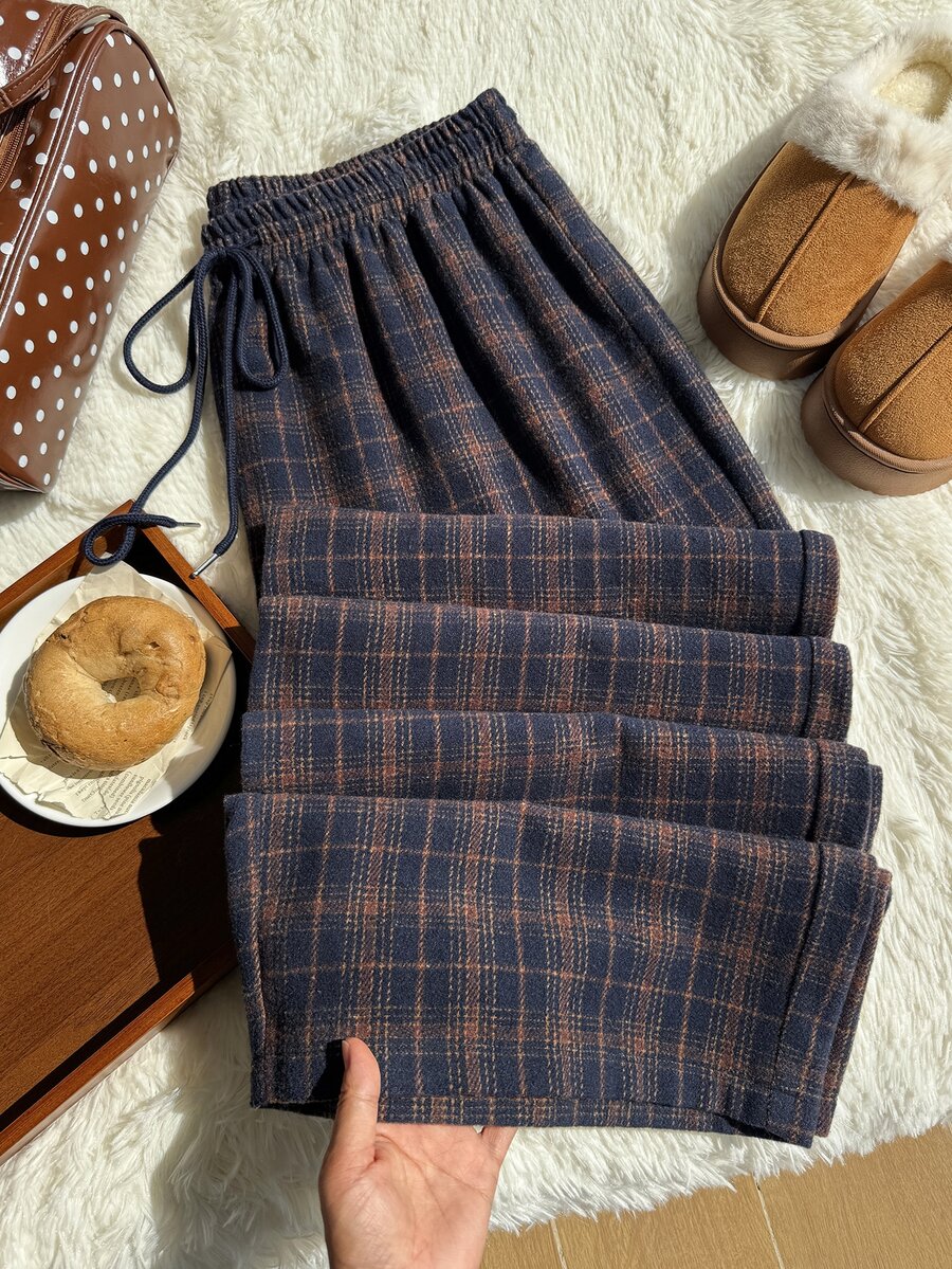 Comfortcana 秋冬款黑白條紋休閒百搭抽繩大尺碼長褲 - 藏蓝色 - 查看 1