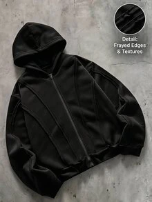 AXEPEAK American Style Black Fur Collar Sweatshirt Men's Niche Design Slim Fit Short Sweatshirt Hooded Jacket - Black - View 6