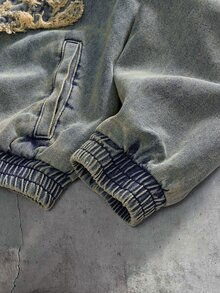AXEPEAK Men's Washed Denim Jacket With Patch Embroidery And Elastic Cuffs - Blue - View 6