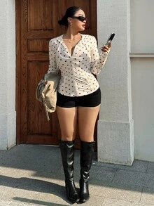 Dazy Plus Fashionable Large Polka Dot Fitted Sexy Hot Girl Hooded Sweatshirt, Spring/Autumn New Style - Apricot - View 4