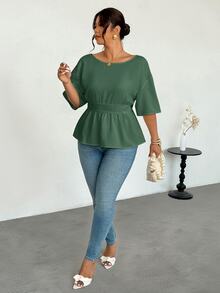 Firerie Plus Size Women Solid Color Backless Casual Versatile Daily Wear Shirt - Green - View 4