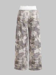 Tween Girls Autumn/Winter New Casual Versatile Snug Fit Low-Waist Elastic Waist Loose Wide-Leg Sweatpants, Colorblock, Patchwork Back To School - Multicolor - View 3