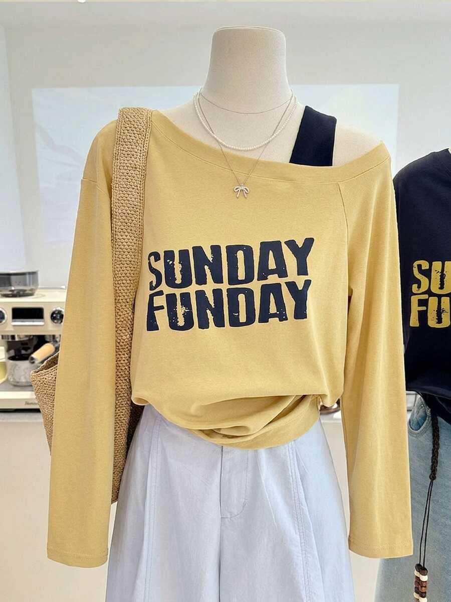 Lalippa Women's Off-Shoulder Loose T-Shirt Top, Autumn/Winter, Elegant Romantic Casual Suitable For Commuting And Dating, Y2K Style - Multicolor - View 1