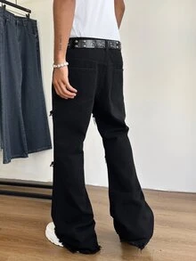 Manfinity EMRG 男士休閒百搭日常旅行牛仔褲，附口袋 - 黑色 - 查看 2