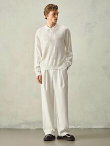 RONVEXI 男士百搭網眼鈕扣半開襟長袖針織衫 - 彩色 - 查看 6