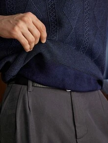 Manfinity CityGents 男士針織提花菱格紋背心外套 - 藏蓝色 - 查看 7