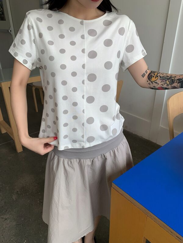 K-Vae 韓式簡約波點印花短袖時尚T恤