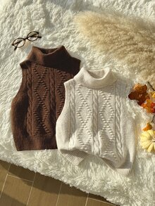 Tween Girl Solid Color Casual Versatile Daily Wear Knit Tops 2pcs Set Pullover - Multicolor - View 4
