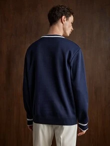 Manfinity CityGents 男士時尚百搭條紋拼色長袖麻花編織針織毛衣 - 藏蓝色 - 查看 2