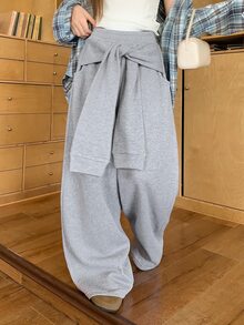 DAZY Women's Loose Spring/Summer Tie-Up Casual Sweatpants Fall - Grey - View 2