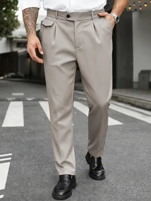 Manfinity Mode 男士大尺碼鈕扣口袋休閒商務西裝長褲 - 淺灰色 - 查看 4