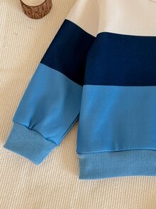 SHEIN Vintaside Kids 2件組男嬰運動套裝 配色拼接熊貼布運動衫與慢跑長褲套裝 秋季日常拍照戶外穿搭 - 藍色 - 查看 6