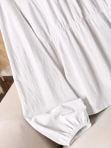 CosyJoli Plus Size Casual Versatile Solid Color Lantern Sleeve Shirt - White - View 6