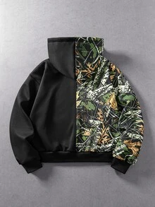 ROMWE MEN Street Life Men's Printed Patchwork Hoodie - Black - View 2