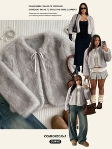 Comfortcana Plus Size Women's Winter Fashion Faux Fur Coat - Khaki - View 10