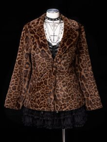 Sunspun Fashionable Leopard Print Mid-Length Faux Fur Jacket Women's Coat Winter - Brown - View 3