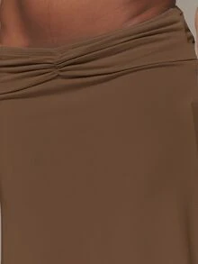 MUSERA 絲滑抓皺前綴垂墜手帕下擺中長裙 - 咖啡棕 - 查看 5