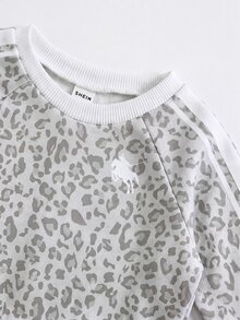 Baby Boy Cute Casual Sports Light Color Leopard Print Sweatshirt & Elastic Waist Long Autumn Pants Set - Light Grey - View 3