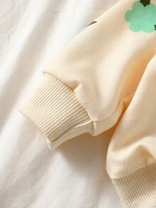 SHEIN 新生女嬰休閒甜美3D花朵衛衣與羅紋長褲套裝 - 綠色 - 查看 6