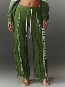 NYA SZN Celana Rajut "Nigeria" Rumbai Blok Warna Cuaca Dingin Kasual untuk Jalan-jalan, Gym, Athleisure, Acara Khusus, Olahraga Streetwear, Lucu, Chic, Hijau, Musim Gugur, Musim Dingin - Hijau - View 5