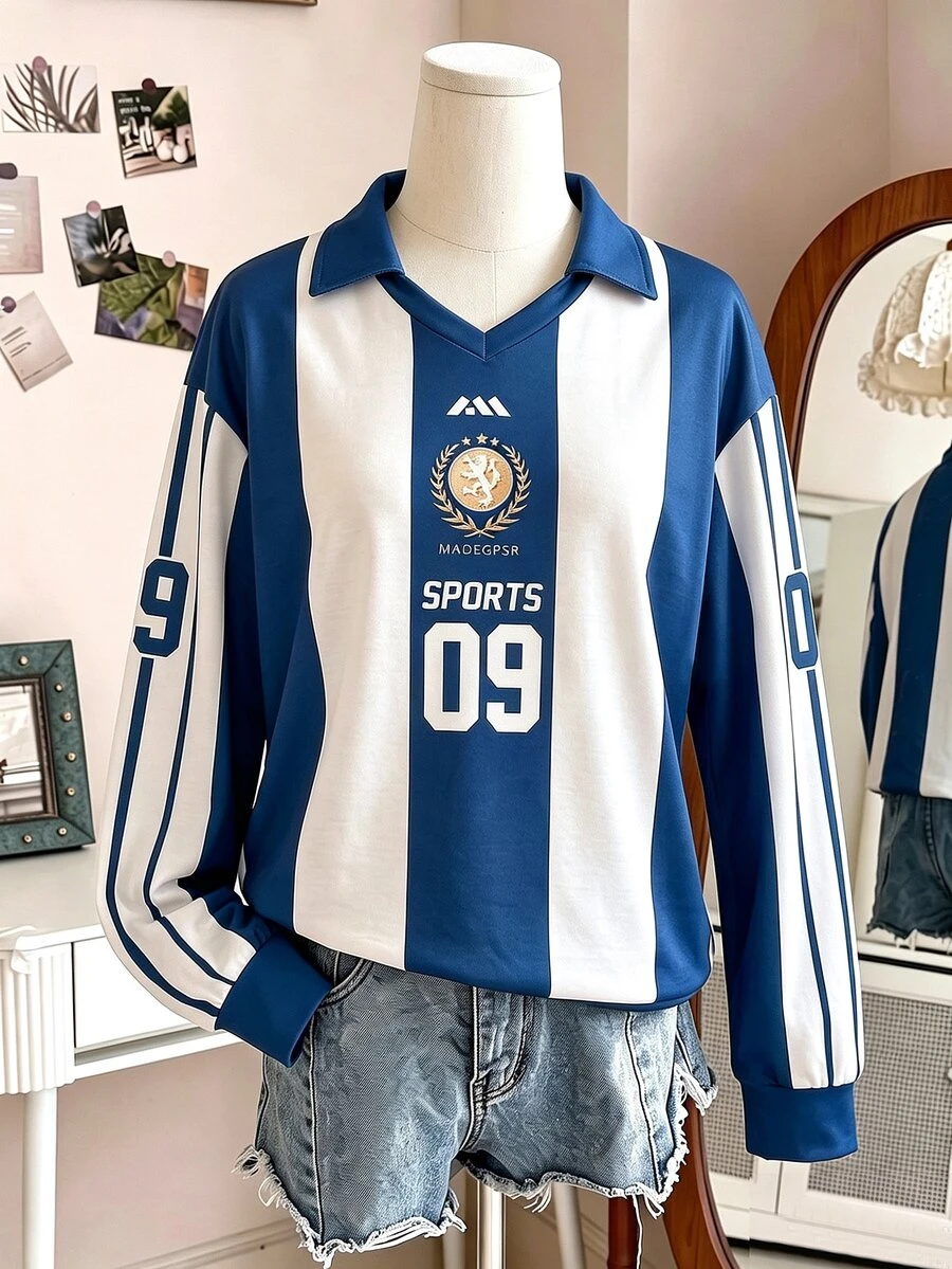 SHEIN 青少年女孩休閒時尚寬鬆V領長袖衛衣,抓絨,秋季服飾,舒適面料,適合日常穿著、學校、運動 - 彩色 - 查看 1
