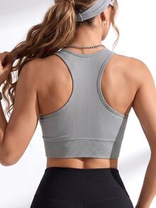 Sweetra Women's Solid Color Casual Sporty Athleisure Versatile Daily Gym Travel Sports T-Shirt Grey Summer - Grey - View 4