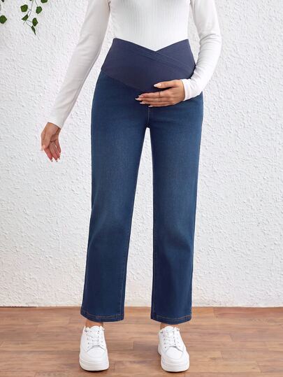 SHEIN Celana Jeans Denim Kasual Serbaguna untuk Ibu Hamil dan Aktivitas Sehari-hari