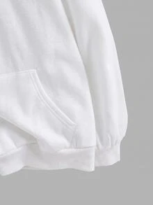 SHEIN 青少年女孩蝴蝶結刺繡口袋連帽時尚運動衫 - 白色 - 查看 7
