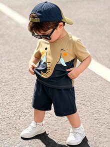小男孩短袖兒童T恤休閒簡約款，適合夏季 - 彩色 - 查看 3