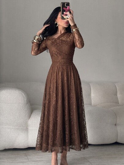 Modelyn Women's Elegant Solid Color Lace Dress