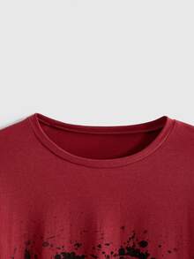 ROMWE Grunge Punk Women's Skull Print 2 In 1 Patchwork Casual Daily T-Shirt - Burgundy - View 5