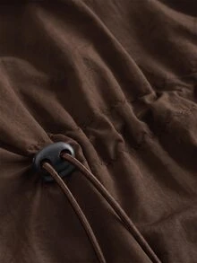 SHEIN EZwear 巧克力棕色收腰連帽大尺碼女款風衣，適合家庭度假、徒步、秋季休閒與賽車風格 - 巧克力棕 - 查看 7