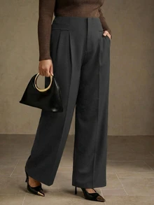 MOTF PREMIUM PLUS SIZE WOMEN PLEATED DESIGN COMMUTER VERSATILE LONG PANTS - Grey - View 3