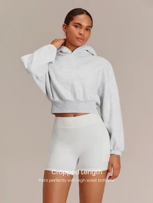 GLOWMODE Everyday Fleece 舒適露營風柔軟輕盈保暖寬鬆短版運動衫，秋冬戶外日常休閒穿搭 - 淺灰色 - 查看 3