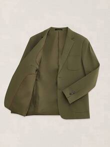 Suiteron Men's Solid Color Long Sleeve Jacket And Shorts Casual Suit Set Men's Italian-Style Relaxed Casual Suit Set For Vacation, Daily Commuting, Old Money - Army Green - View 7