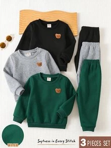 Cozy Pixies 小男孩裝飾拼接圓領長袖套頭運動衫與鬆緊腰長褲 6 件套 - 彩色 - 查看 7